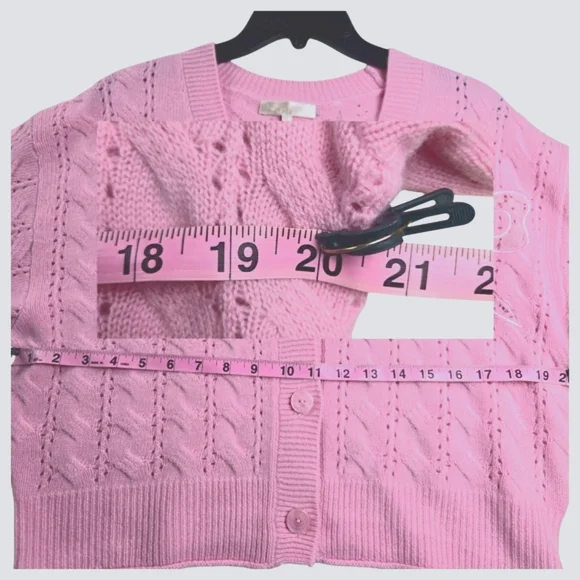 NWT LoveShackFancy Leota Wool Cashmere‎ Cardigan Pink Cable Knit Bow Sweater XL